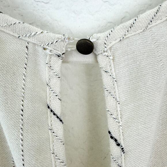 Anthro Feather Bone Womens Soleil Wrap Front Stripe Jumpsuit Sz S Metallic Ivory - Picture 7 of 10